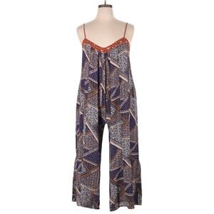 Kori America Sz M Boho Spaghetti Strap Baggy Wide Leg Jumpsuit Scarf Print